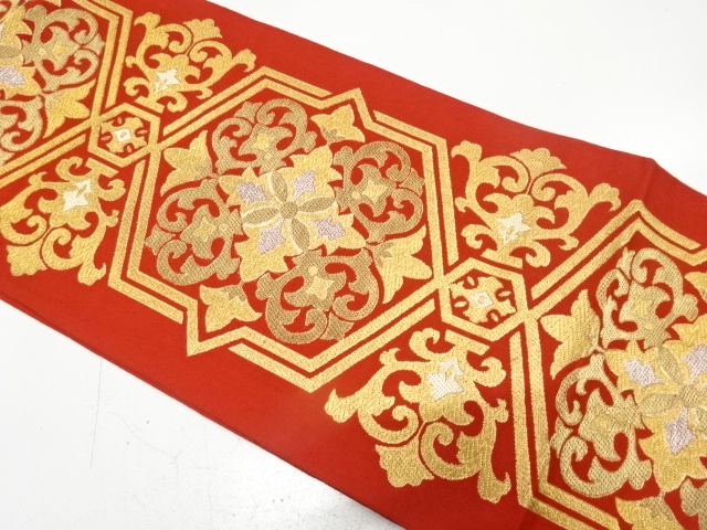JAPANESE KIMONO / ANTIQUE FUKURO OBI / SILK / WOVEN FLOWER CREST